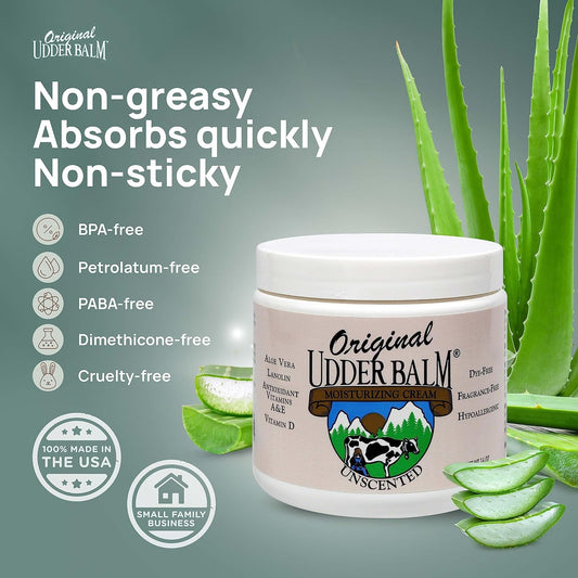 Original Udder Balm Unscented Pump Jar - Made In Usa - Hypoallergenic Moisturizer Cream For Dry, Cracked Skin, 16 Oz