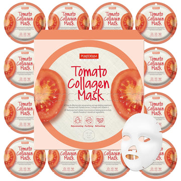 Purederm Tomato Collagen Mask (12 Pack) - Tomato Extracts, Collagen, And Vitamin E Ingredients To Make The Skin Soft And Shiny…