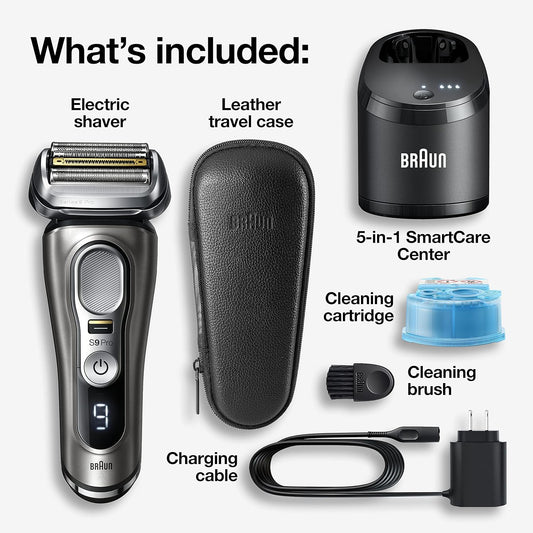 Braun Electric Razor For Men, Series 9 Pro 9465Cc Wet & Dry Electric Foil Shaver With Prolift Beard Trimmer, Cleaning & Charging Smartcare Center, Head Shavers For Bald Men, Noble Metal