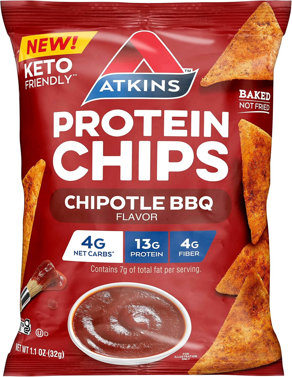 Atkins Chipotle Bbq Protein Chips, 4G Net Carbs, 13G Protein, Gluten Free, Low Glycemic, Keto Friendly, 12 Count