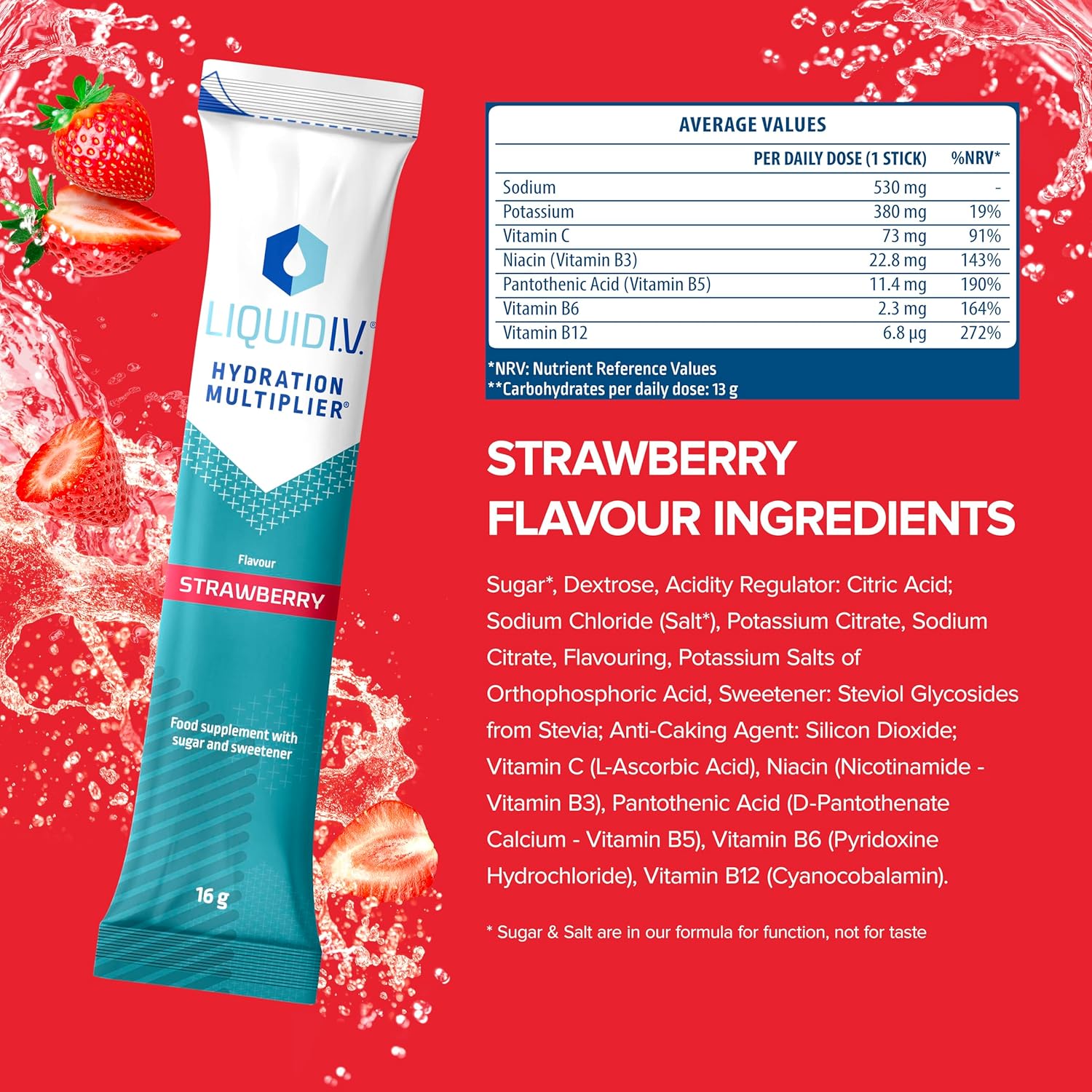 Liquid I.V. Hydration Multiplier Strawberry Electrolyte Powder Mix | Hydration Powder Sachets | Easy Open Single-Serving | 15 Sachets : Amazon.co.uk: Health & Personal Care