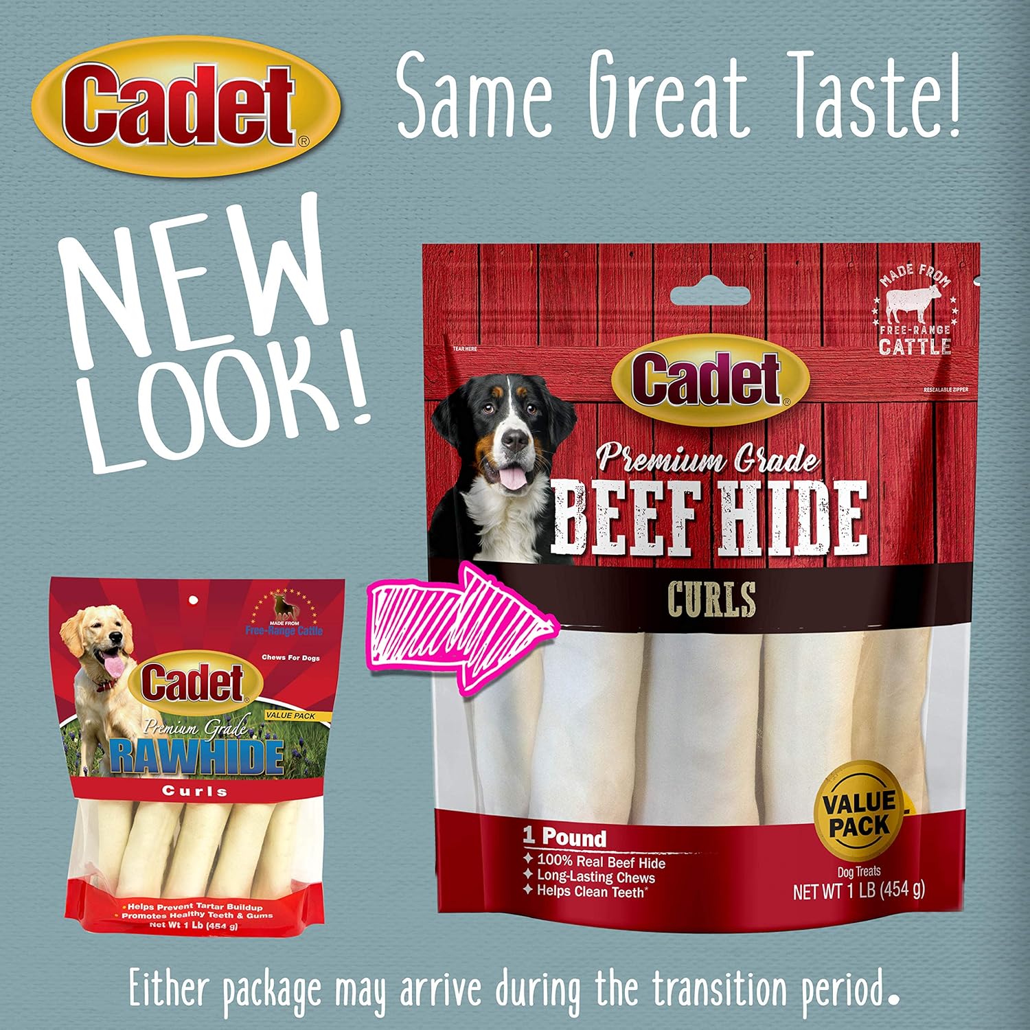 Cadet Premium Grade Beef Hide for Dogs, Long Lasting Rawhide Chips, Single Ingedient Dog Chews, Beef Hide Flavor (1 Count) : Pet Rawhide Treat Bones : Pet Supplies