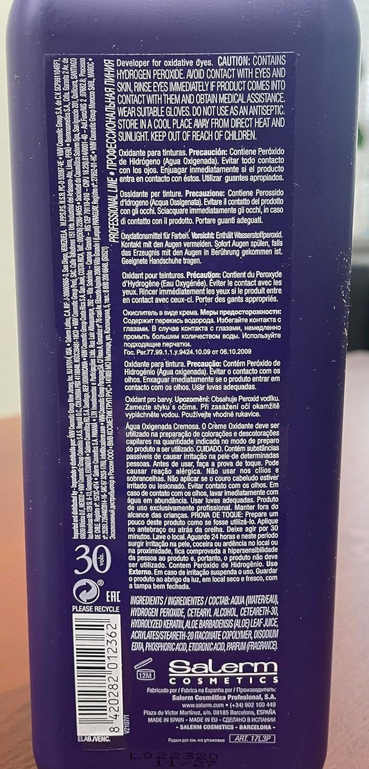 Salerm Cosmetics Aloe Vera Developer Cream Oxidant (W/Sleek Comb) Hydrogen Peroxide Activator For Vision Hair Color Salermvision Haircolor Dye (30 Volume / 9% - 1000 Ml)