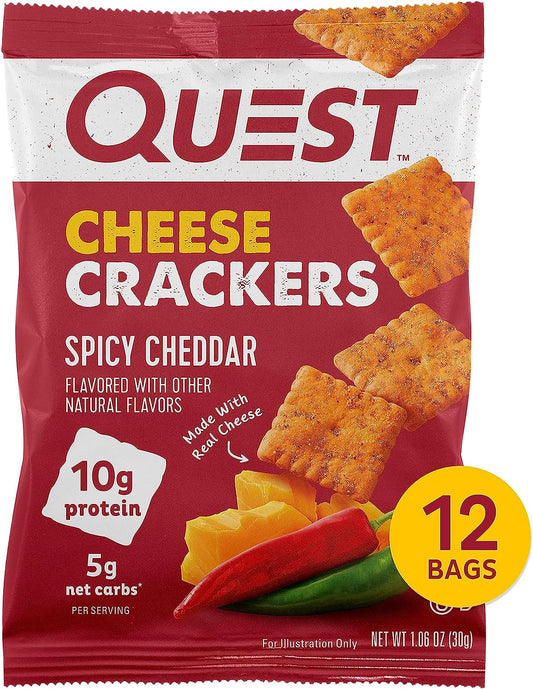 Quest Nutrition Cheese Crackers, Spicy Cheddar Blast, 10g of Protein, Low Carb, Made with Real Cheese, 12 Count (1.06 oz bags)