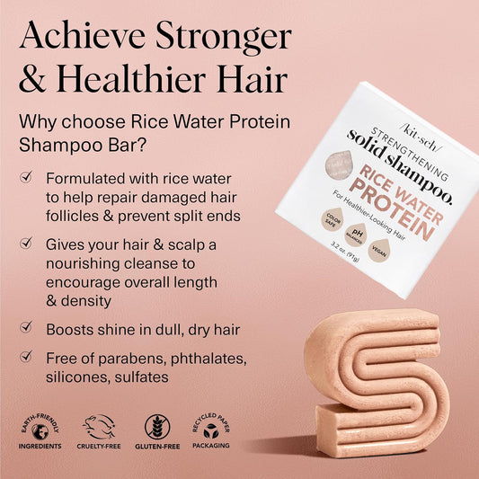 Kitsch Shampoo Bar With Rice Water – Solid Bar Shampoo For Hair Thickening, Strengthening And Moisturizing, Rice Water Shampoo Bars For Thinning Hair, Paraben-Free, Hair Care, Made In Usa, 3.2 Oz