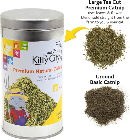 Kitty City Cat Premium Natural Catnip Tin, Premium Catnip Bag and 3-Pack, Catnip with Silvervine, Catnip Spray