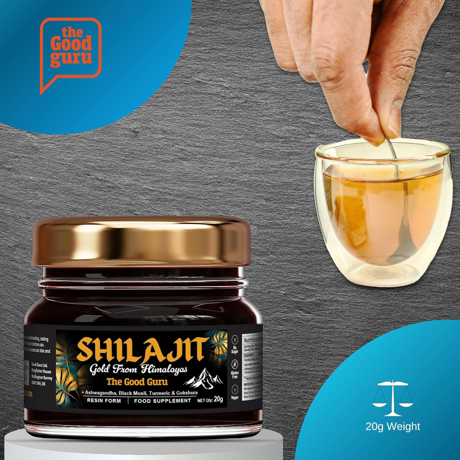 The Good Guru Pure Gold from Himalayan Shilajit 20g | 500mg with Ashwagandha, Black Musli, Turmeric & Gokshura |100% Pure Resin Shilajit Shilajit | Vegan-Friendly Gold Shilajit : Amazon.co.uk: Health & Personal Care