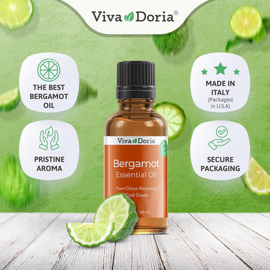 Viva Doria 100% Pure Bergamot Essential Oil, Undiluted, Food Grade, Italian Bergamot Oil, 1 Fluid Ounce (30 Ml) Natural Aromatherapy Oil