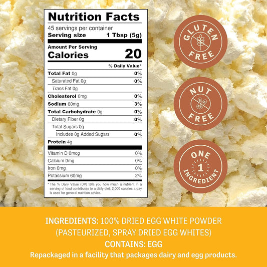 Judee’s Dried Egg White Protein Powder 8 oz - Pasteurized, USDA Certified, 100% Non-GMO - Gluten-Free and Nut-Free - Just One Ingredient - Made in USA - Use in Baking - Make Whipped Egg Whites