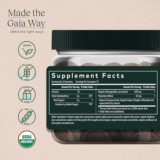 Gaia Herbs Organic Ashwagandha Gummies, Stress Support, Cinnamon, Ginger, Gluten Free, Vegan, 81 Count