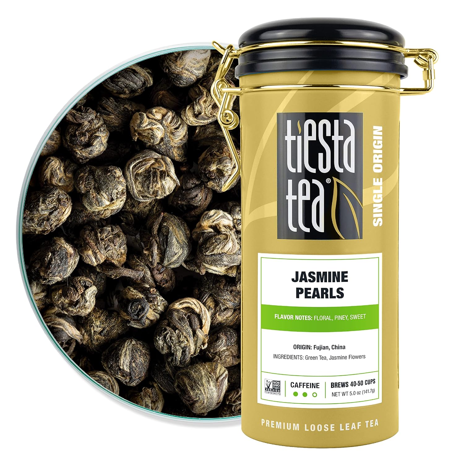 Tiesta Tea - Jasmine Pearls Green Tea | Single Origin Premium Jasmine Loose Leaf Tea From China | Medium Caffeinated | Make Hot Or Iced Tea & Up To 50 Cups | 100% Pure Unblended - 5Oz Refillable Tin