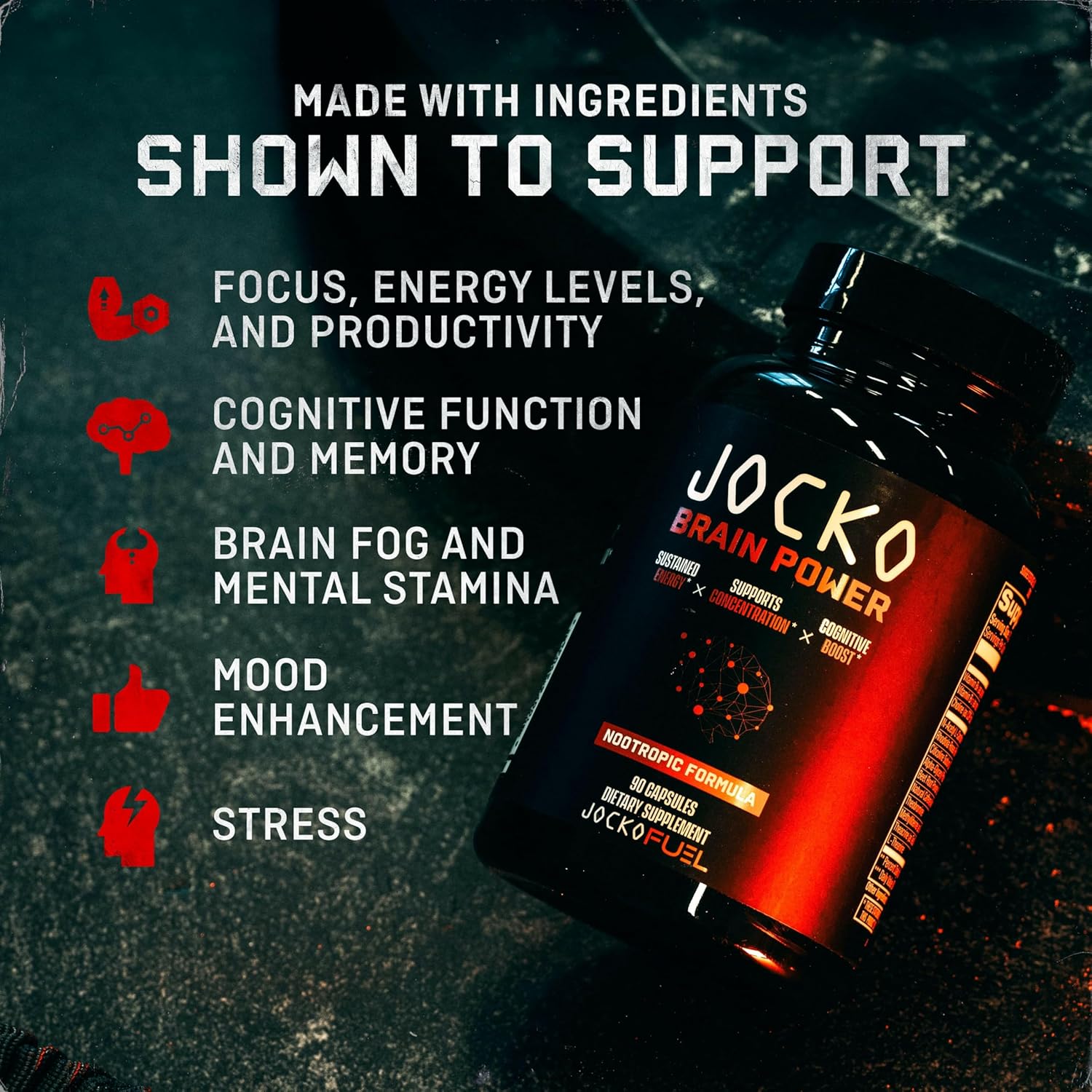 Jocko Fuel Brain Power - Nootropic Dietary Supplements For Memory & Focus Wiht L Theanine, L Carnitine- Energy & Focus Supplement (90 Capsules) : Health & Household