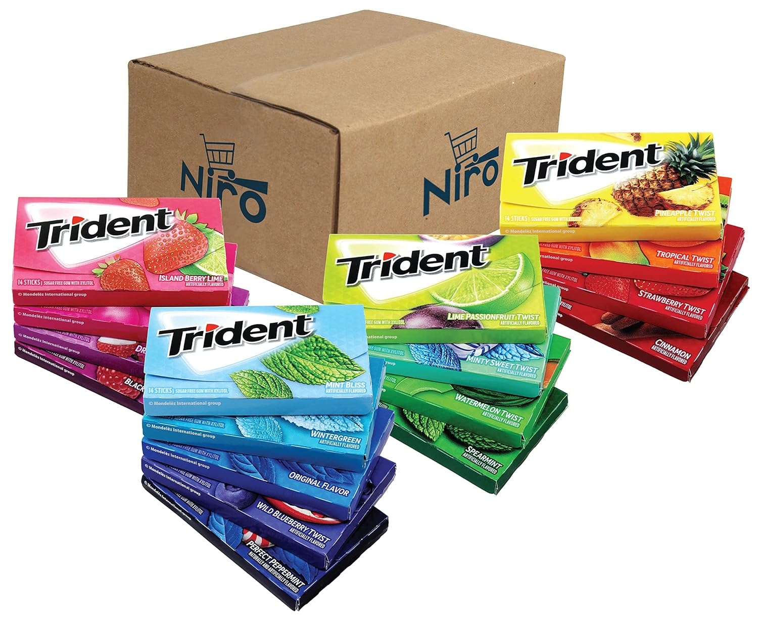 Niro Assortment | Trident Chewing Gum Sampler Gum Variety Pack | Sugar-Free | Assorted Flavor (10 Pack) Receive 10 out of the 18 flavors : Grocery & Gourmet Food