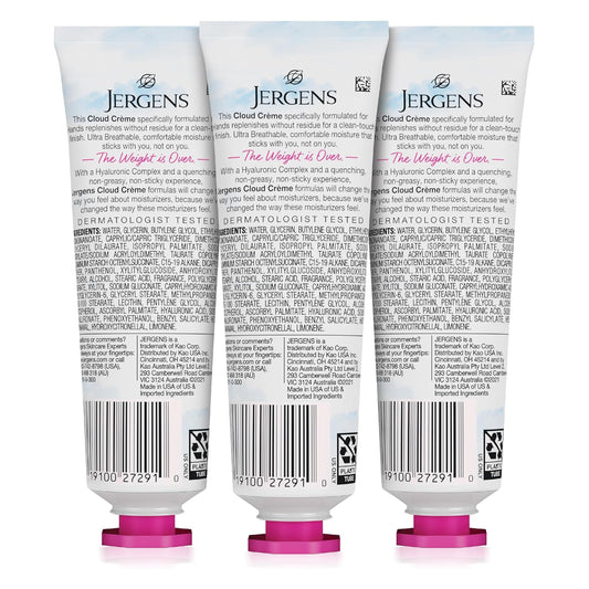 Jergens Cloud Créme Hand Cream, Lotion with Hyaluronic Complex, Non-Greasy & Breathable, 3 fl oz (Pack of 3)