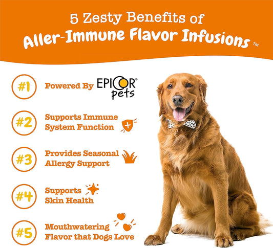 Zesty Paws Allergy & Immune Flavor Infusions For Dogs - With Omega 3 Salmon Oil For Sensitive Skin, Epicor Pets, Colostrum & Quercetin - Supports Seasonal Allergies - Chicken Flavor - 16 Fl Oz