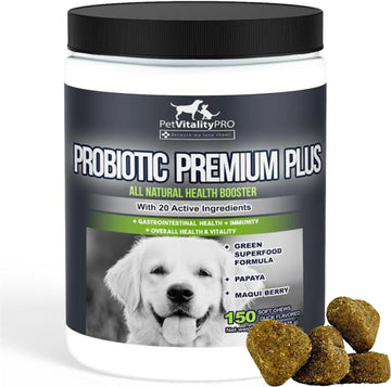 Probiotics for Dogs with Natural Digestive Enzymes ? 4 Bill CFUs/2 Soft Chews ? Dog Diarrhea Upset Stomach Yeast Gas Bad Breath Immunity Allergies Skin Itching Hot Spots ? 150 Count