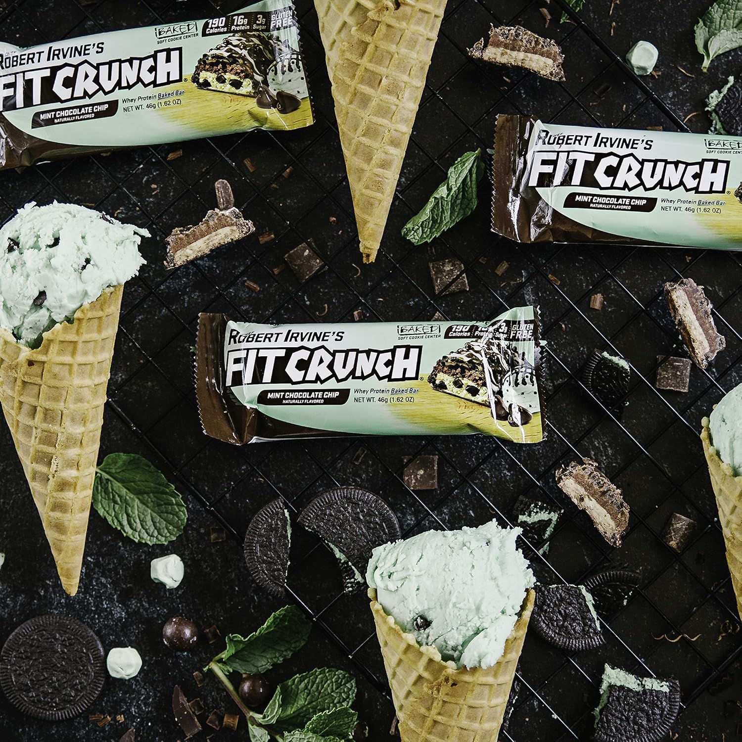 FITCRUNCH Snack Size Protein Bars, Designed by Robert Irvine, World’s Only 6-Layer Baked Bar, 3g of Sugar & Soft Cake Core (18 Bars, Mint Chocolate Chip) : Health & Household