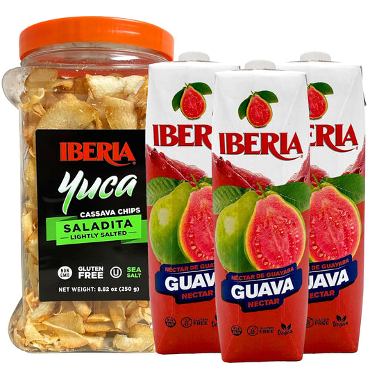 Iberia Yuca/Cassava Chips, 8.8 oz + Iberia Guava Nectar 33.8 Ounce (Pack Of 3)