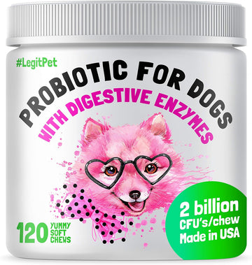 Probiotics for Dogs Natural Digestive Enzymes Prebiotics for Allergy Itch Relief Gut Flora Coprophagia Bowel Support Treatment Anti Diarrhea for Dogs Pet Health Immune System Support 120 Soft Chews
