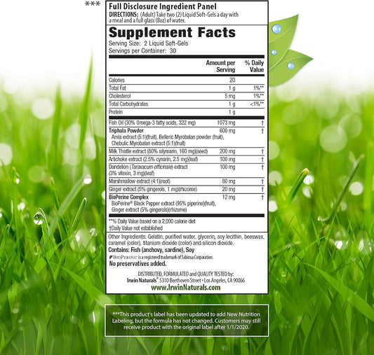 Irwin Naturals Daily Gentle Cleanse - Non-Laxative Formula With Triphala - 60 Liquid Softgels