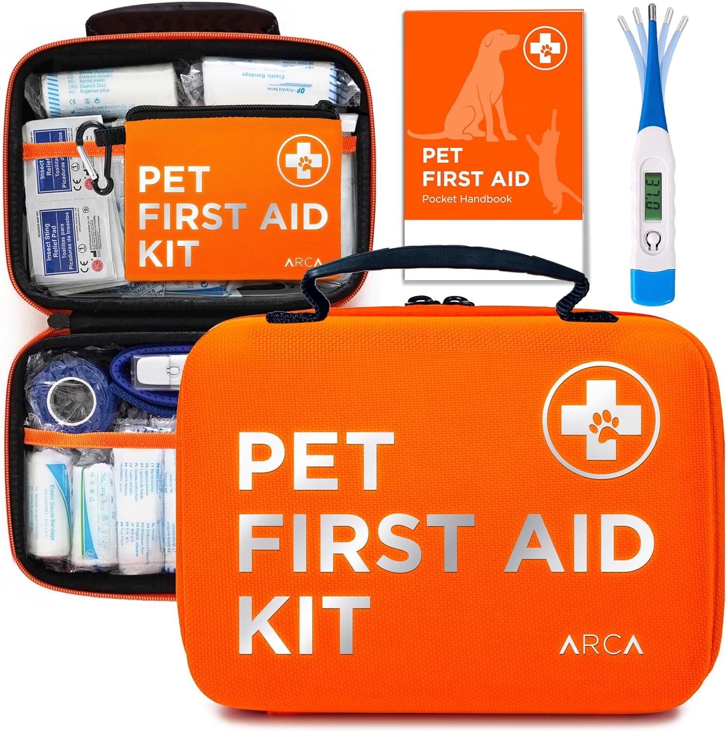 Dog First Aid Kit | Vet Approved Dog & Cat Emergency Supplies With Thermometer, Muzzle, Tick Removal, Flashlight, Mini Pouch, And Comprehensive Care Guide For Travel And Outdoor Use