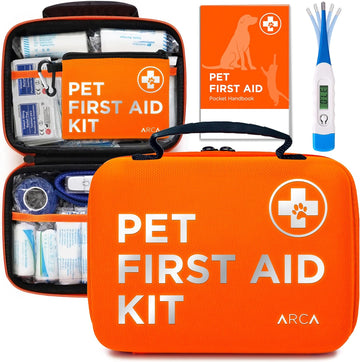 Dog First Aid Kit | Vet Approved Dog & Cat Emergency Supplies With Thermometer, Muzzle, Tick Removal, Flashlight, Mini Pouch, And Comprehensive Care Guide For Travel And Outdoor Use
