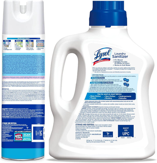 Lysol Laundry Sanitizer, Antibacterial Fabric Sanitizer, Crisp Linen, 90Oz + Lysol Disinfectant Spray For Sanitizing And Antibacterial , Crisp Linen, 19 Fl Oz. (Pack Of 2)