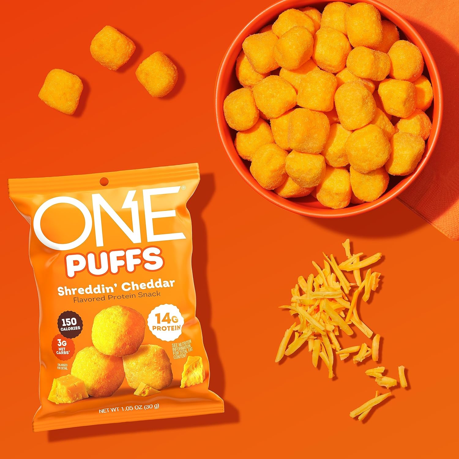 ONE PUFFS, Shreddin' Cheddar Flavor, 14g of Protein, Protein Snacks for On the Go, 150 Calories per Snack (10 Pouches) : Everything Else