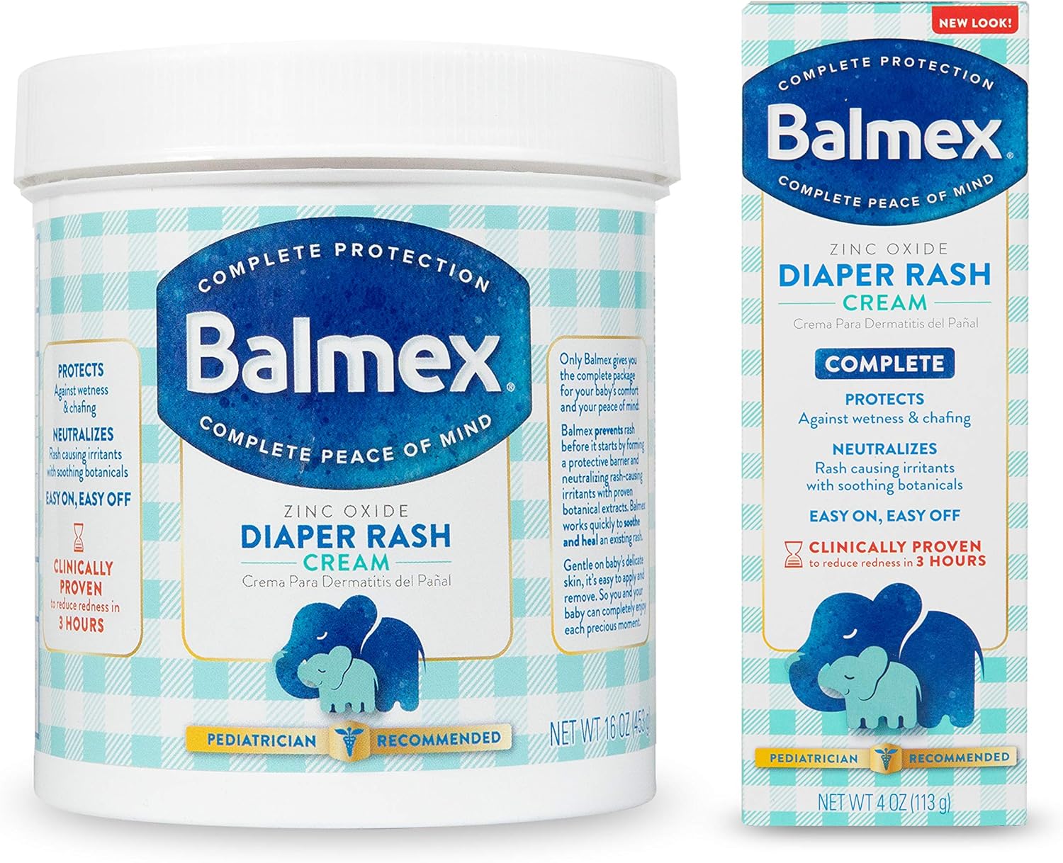 Balmex Complete Zinc Oxide Protection Diaper Rash Cream, 16 Oz & 4 Oz Bundle, 2Count