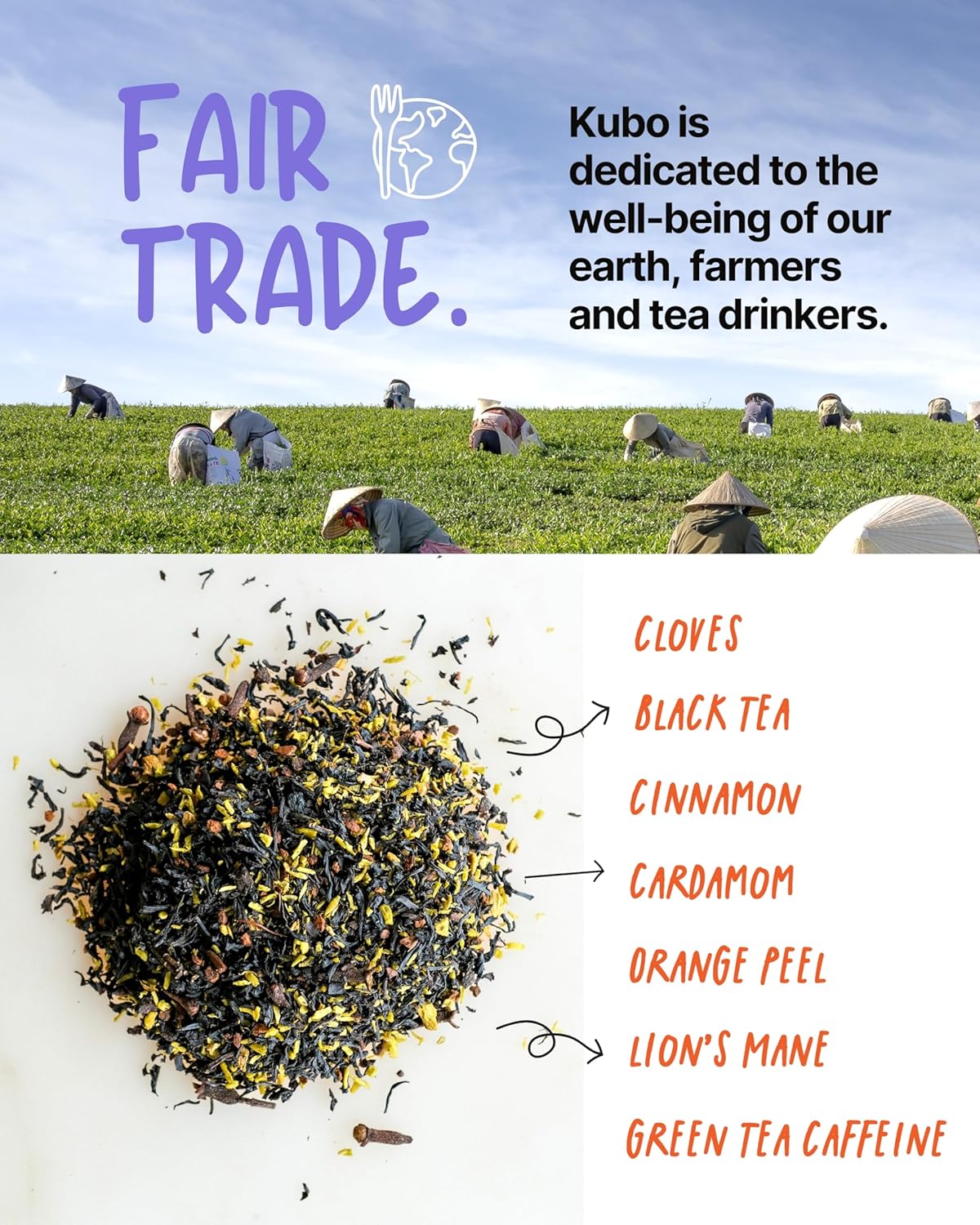 Kubo Tea, Lion'S Mane Black Tea, Organic High Caffeine Tea, 20 Servings (155Mg Caffeine Each), Pillow Tea Bags, Compostable Packaging, Healthy Coffee Substitute