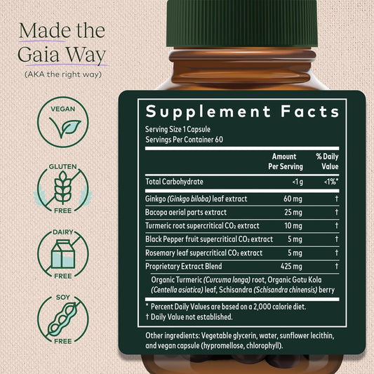 Gaia Herbs Agile Mind - Brain & Cognitive Support Herbal Supplements - With Organic Turmeric Root, Bacopa, Black Pepper, And Ginkgo Biloba - 60 Vegan Liquid Phyto-Capsules (30-Day Supply)