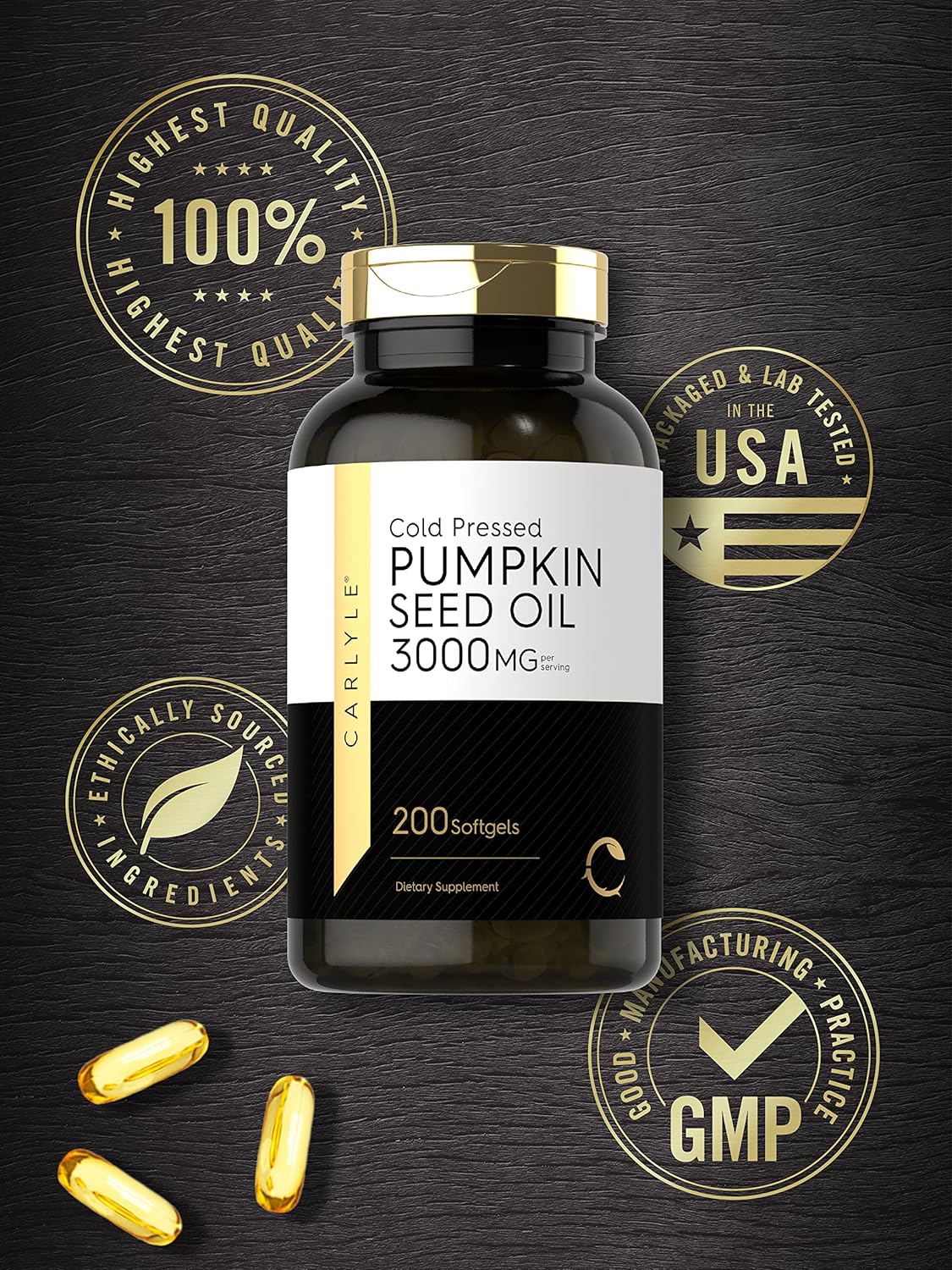 Carlyle Pumpkin Seed Oil | 3000mg | 200 Softgel Capsules | Non-GMO and Gluten Free Formula | Cold Pressed Dietary Supplement : Health & Household