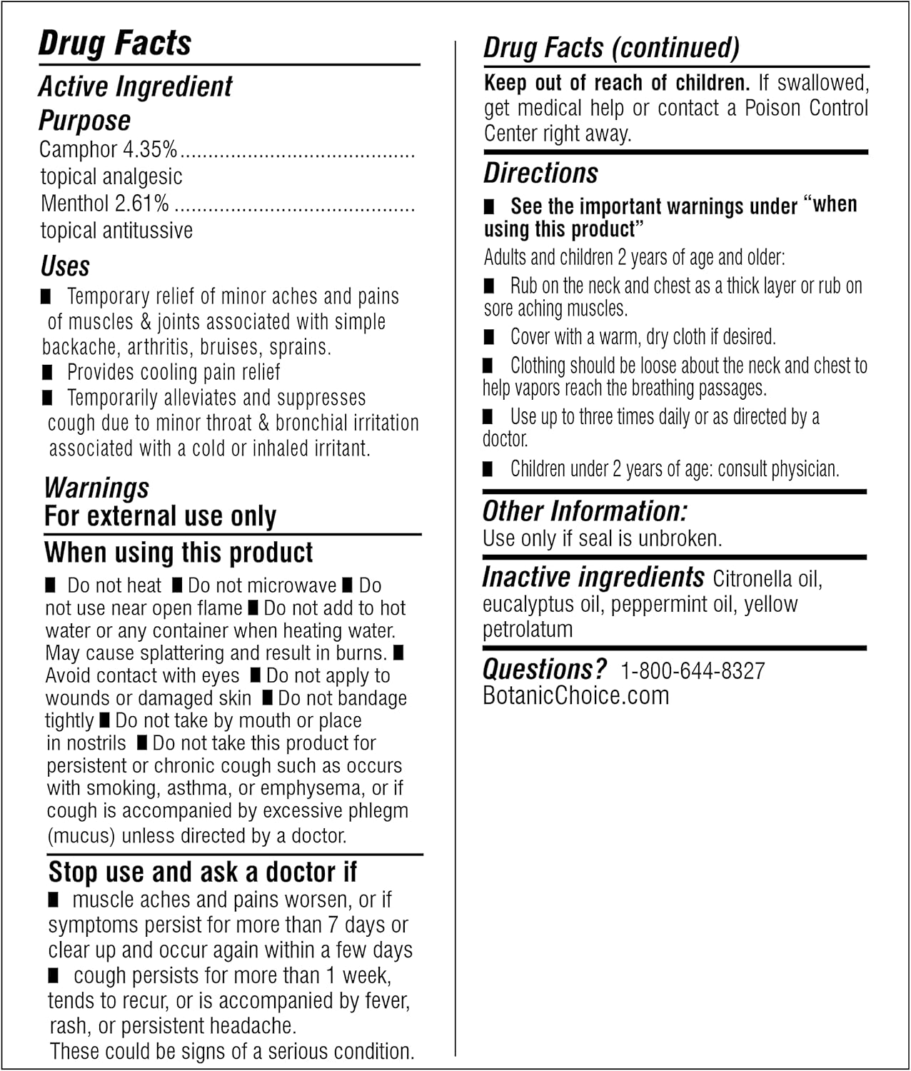 Botanic Choice Eucamint-Pain Relieving Ointment-Muscle, Joints, Sinus, Coughs : Health & Household