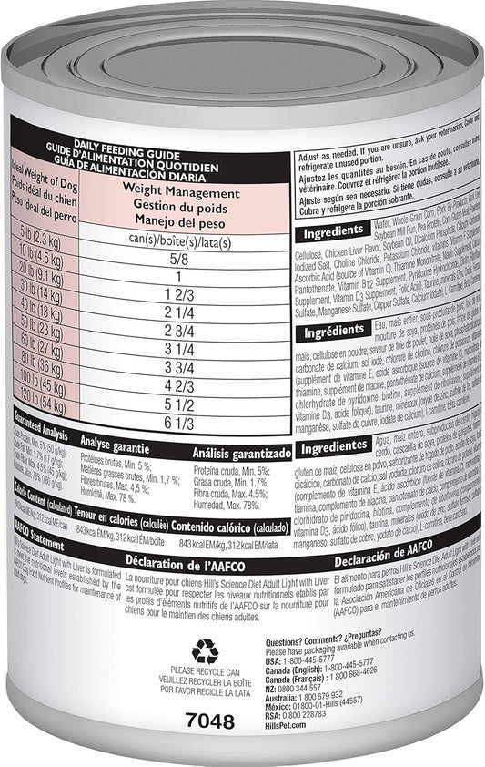Hill'S Science Diet Light, Adult 1-6, Weight Management Support, Wet Dog Food, Liver Loaf, 13 Oz Can, Case Of 12
