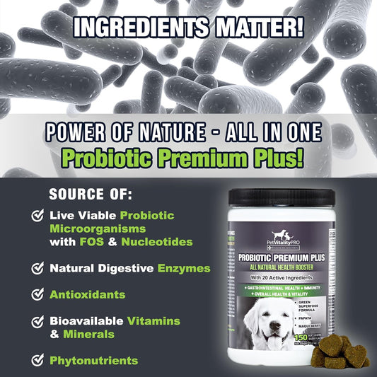 Probiotics for Dogs with Natural Digestive Enzymes ? 4 Bill CFUs/2 Soft Chews ? Dog Diarrhea Upset Stomach Yeast Gas Bad Breath Immunity Allergies Skin Itching Hot Spots ? 150 Count