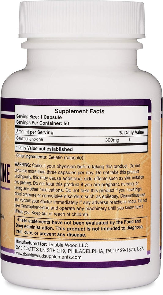 Double Wood Centrophenoxine Capsules 300Mg, 50 Count, Third Party Tested Aging Brain Support Supplement (Manufactured In The Usa) Nootropic For Memory And Focus