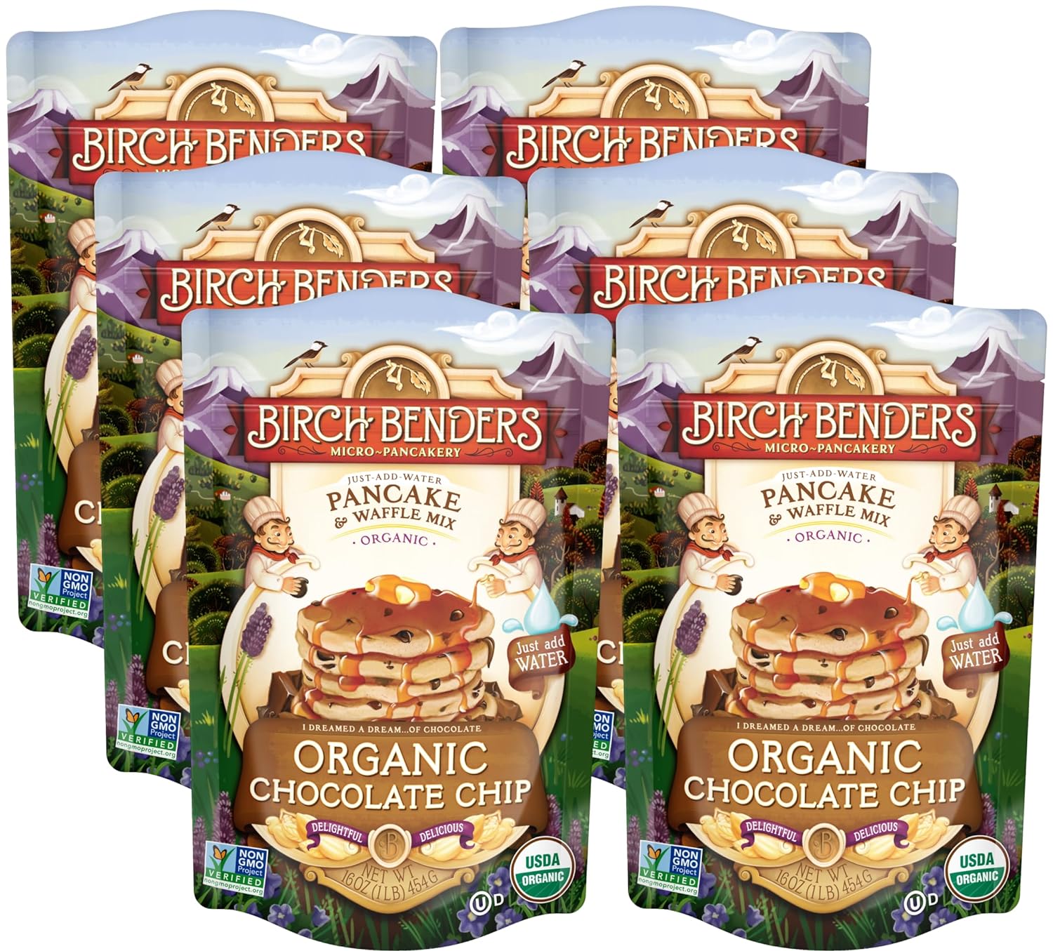 Birch Benders Organic Pancake and Waffle Mix, Chocolate Chip, 16 Oz (Pack of 6)