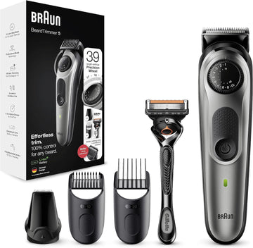 Braun Beard Trimmer Series 5 & Hair Clippers With Gillette Fusion5 Proglide Razor, 39 Length Settings, Uk 2 Pin Plug, Bt5260, Black/Silver