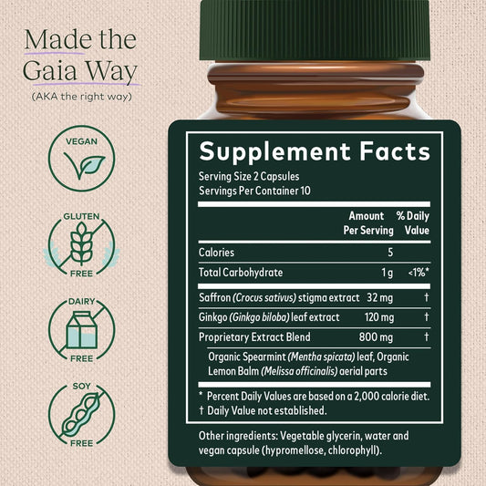 Gaia Herbs Nootropic Focus - Brain & Cognitive Support Supplement To Help Maintain Healthy Concentration* - With Saffron, Lemon Balm & Spearmint - 20 Liquid Phyto-Capsules (Up To 10-Day Supply)