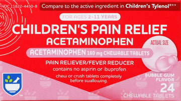 Rite Aid Children'S Pain Relief Acetaminophen, Bubble Gum Flavor, 160 Mg - 24 Ct | Kids Pain Reliever | For Children Ages 2-11 Years | Acetaminophen Chewable Tablets | Aspirin & Ibuprofen Free