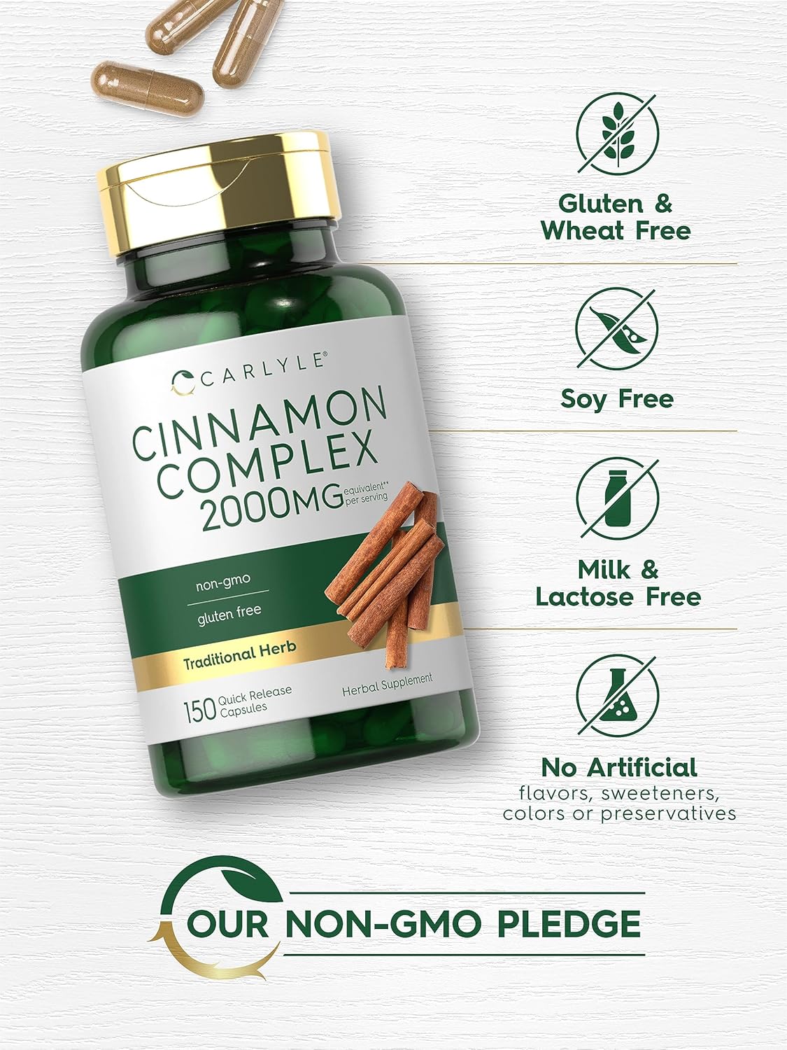 Carlyle Ceylon Cinnamon Complex with Gymnema and Mulberry | 150 Capsules | Non-GMO, Gluten Free Supplement : Health & Household