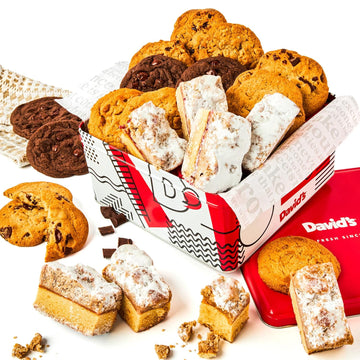 David'S Cookies Assorted Fresh Baked Cookies & Crumb Cake Tin - 1Lb Assorted Cookies + 8 Individually Wrapped Crumb Cakes With Raspberry & Original Butter Flavors – Delicious Gourmet Food Gift For All