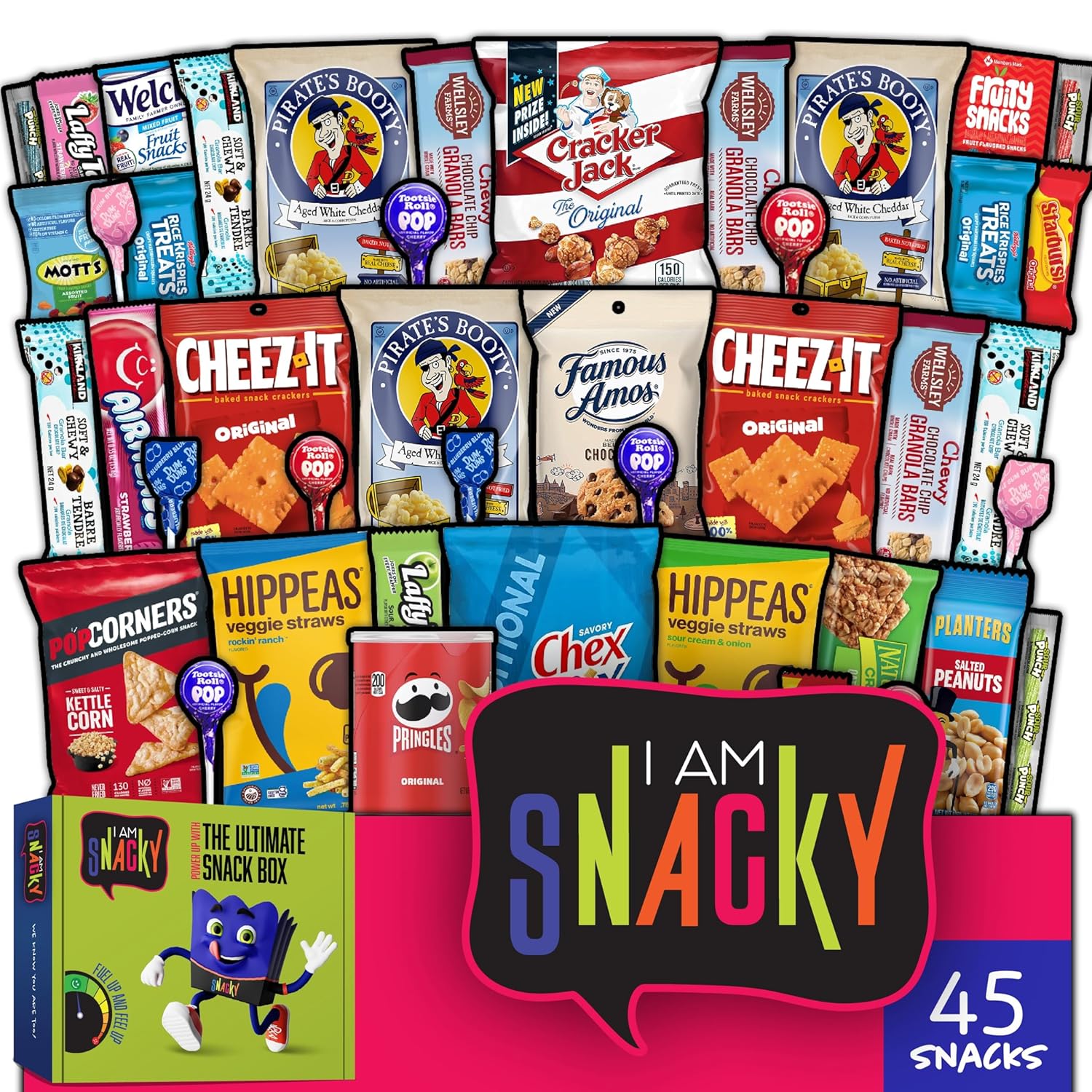 I Am Snacky - Back To School Gifts For Students Snack Box Care Package + Greeting Card - Snacky'S Festive Faves (45 Count) Birthday Sweet Treats Gift Basket, Candies Chips - Food Assortments & Variety