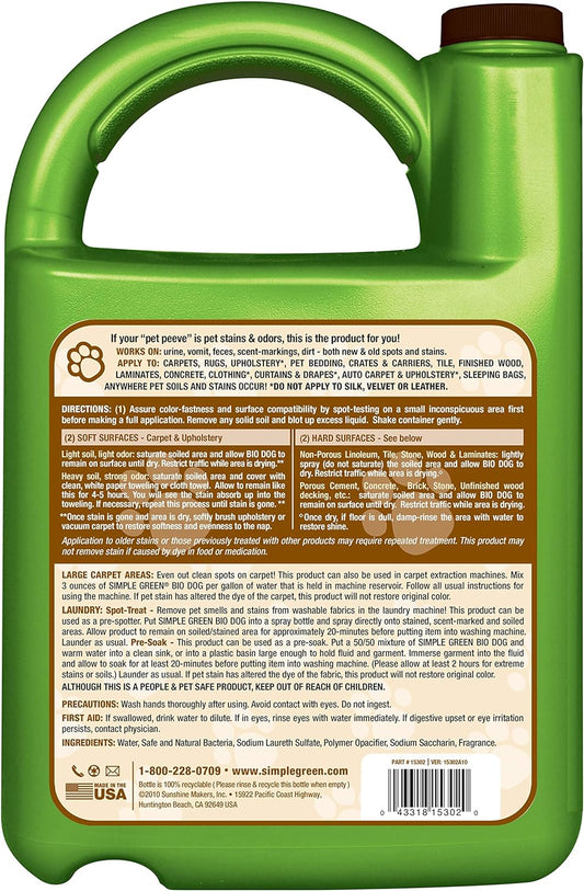 Simple Green Bio Active Stain & Odor Remover For Pet & Carpet- Pet & People Safe (1 Gal), Milky White, 128 Fl Oz (Pack Of 1)