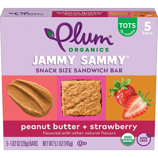 Plum Organics Jammy Sammy Snack Bars - Peanut Butter and Strawberry - 1.02 oz Bars (Pack of 30) - Organic Toddler Food Snack Bars