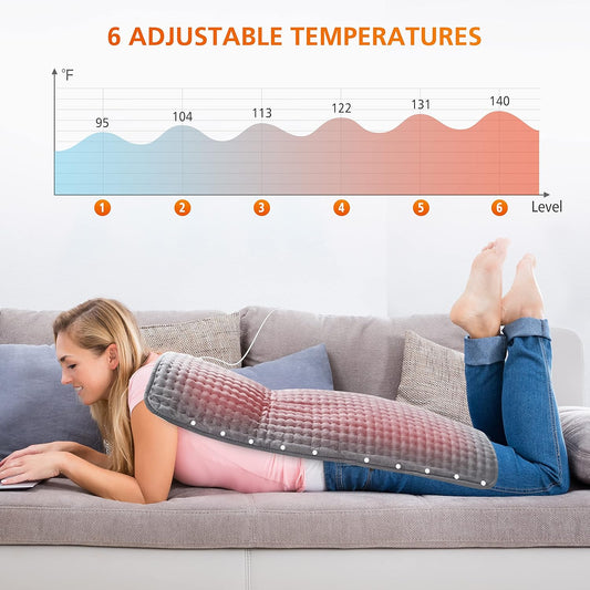 Snailax Heating Pad & Foot Warmer, Fsa Hsa Eligible With 6 Temperature Settings & Auto Shut Off, 17”X33”, Washable Fast Heated Pads For Back Pain Relief,Abdomen,Feet,Back,Cramp(Grey)