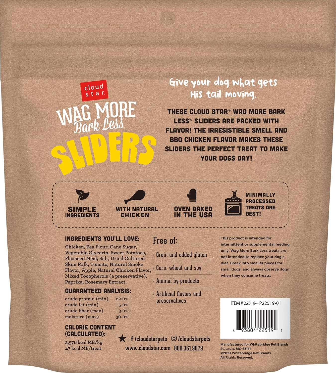 Cloud Star Wag More Bark Less Sliders Dog Treats, BBQ Chicken 8 oz. Bag : Pet Supplies