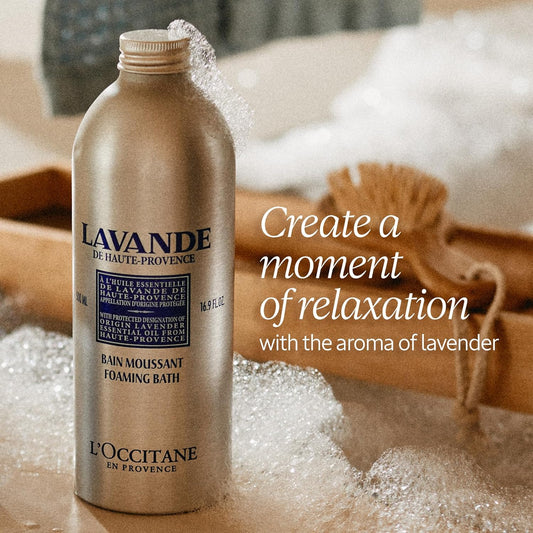 L'Occitane Foaming Bath: Relaxing Lavender, Comforting Shea, Beautifying Almond Milk, Citrusy Verbena, Cleansing Bubble Bath, 16.9 Fl. Oz