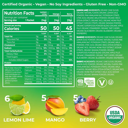 Orgain Organic Hydration Packets, Electrolytes Powder - Variety Pack H