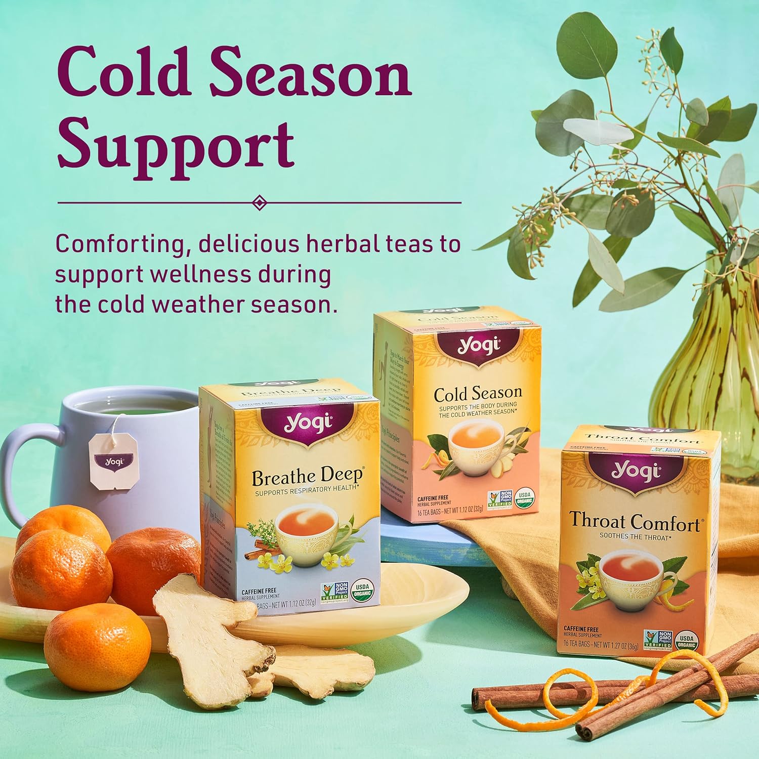 Yogi Tea Cold Season Tea - 16 Tea Bags Per Pack (6 Packs) - Organic Respiratory Tea For Support During Colder Seasons - Includes Ginger, Cardamom, Cinnamon, Licorice & Eucalyptus